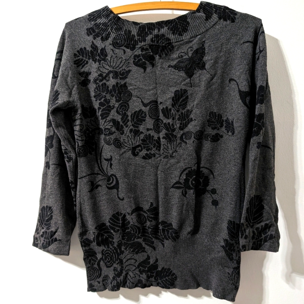 Grey Sweater Black Floral Print Size Small
